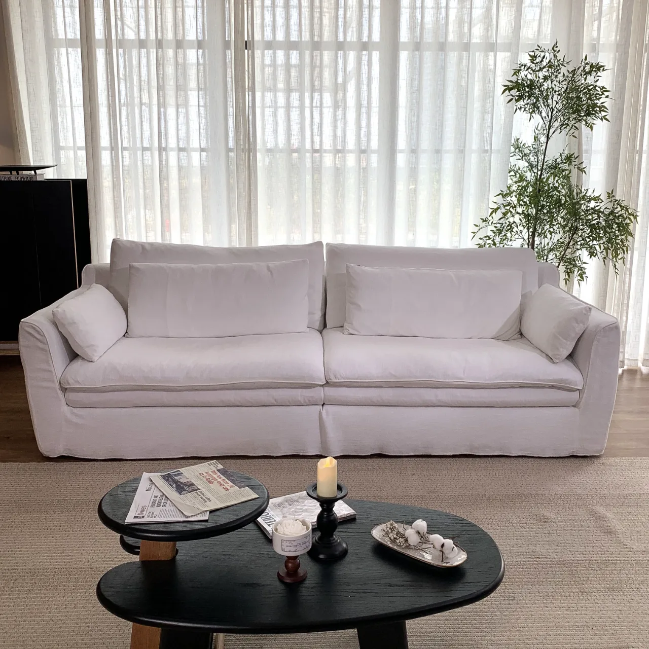 Slipcovered Linen Sofa (Hyacinth Sofa Couch JS250647)