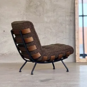 Mid-Century Modern Accent Armchair - Walnut Frame & Bouclé Fabric Lounge Chair