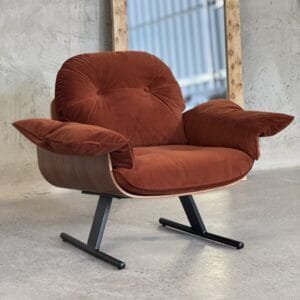 Mid-Century Modern Accent Armchair - Walnut Frame & Velvet Fabric Lounge Chair