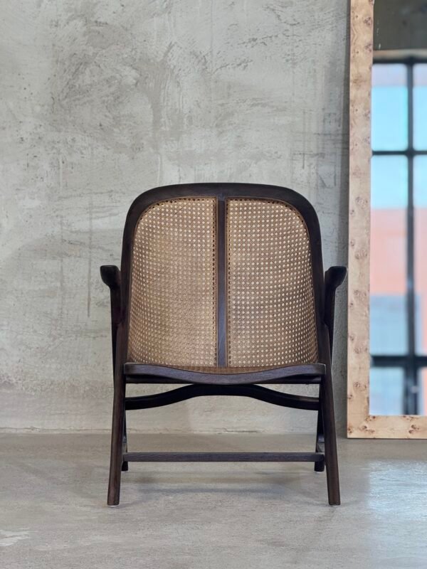 Mid-Century Modern Lounge Chair:Solid Wood & Rattan Accent Armchair - Image 4