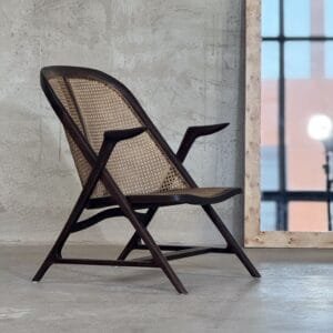 Mid-Century Modern Lounge Chair:Solid Wood & Rattan Accent Armchair