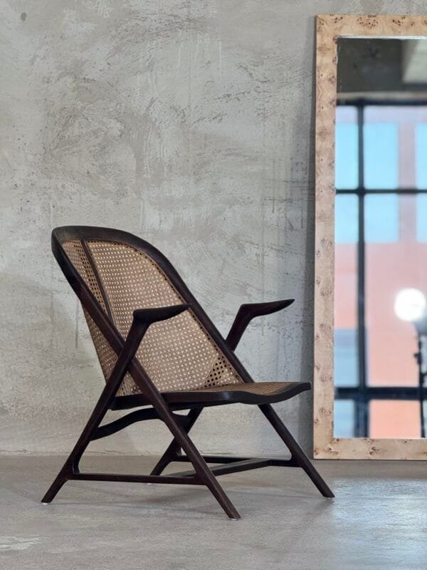 Mid-Century Modern Lounge Chair:Solid Wood & Rattan Accent Armchair - Image 2