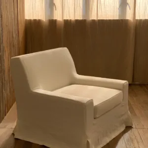 JS013 Linen Fabric Slipcovered Armchair w/ Down Feather