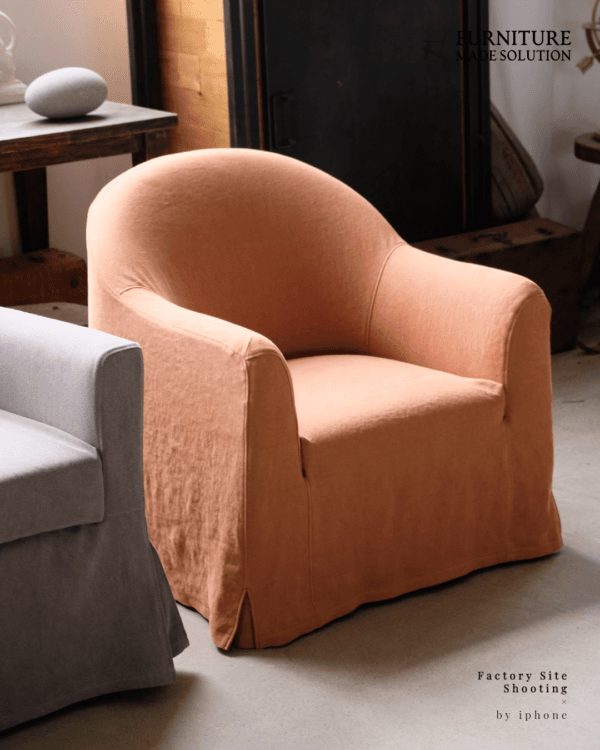 JS015 Linen Fabric Slipcovered Armchair w/ Down Feather - Image 4