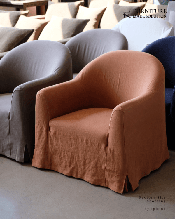 JS015 Linen Fabric Slipcovered Armchair w/ Down Feather