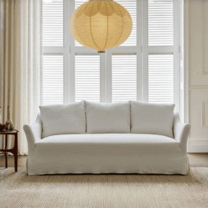 Pure Linen Fabric Slipcovered 3Seater w/ Down Feather Sofa Couch (JS016)