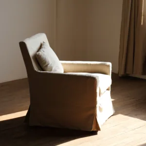 JS028 Linen Fabric Slipcovered Armchair w/ Down Feather
