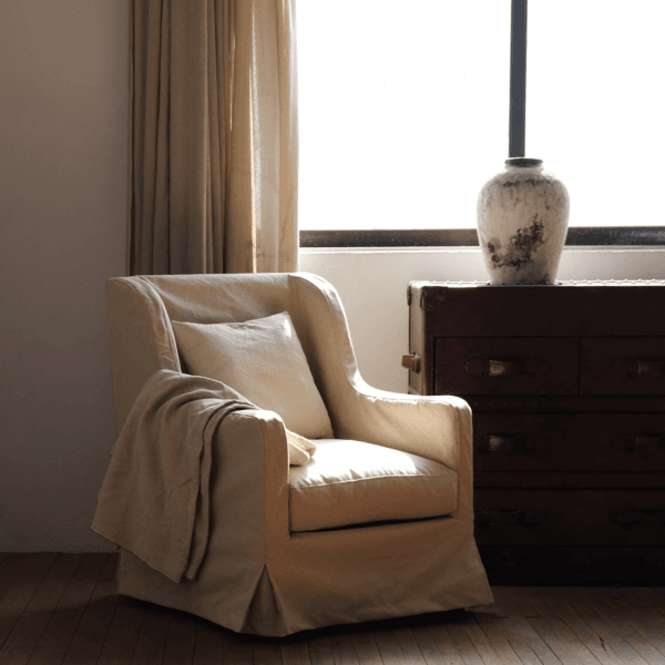 JS055 Linen Fabric Slipcovered Armchair w/ Down Feather - Image 2