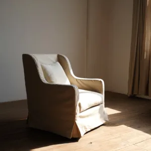 JS055 Linen Fabric Slipcovered Armchair w/ Down Feather