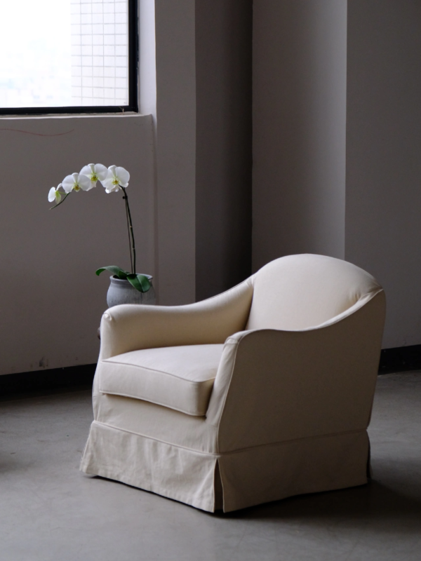 JS056 Linen Fabric Slipcover Armchair  w/ Down Feather Fill
