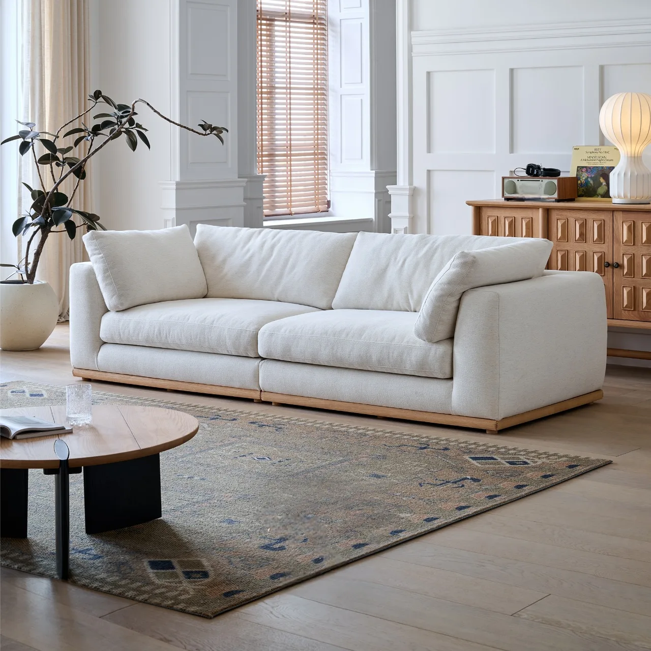 Modern Linen Modular Sofa with Solid Wood Legs | (JS250613) - Image 2