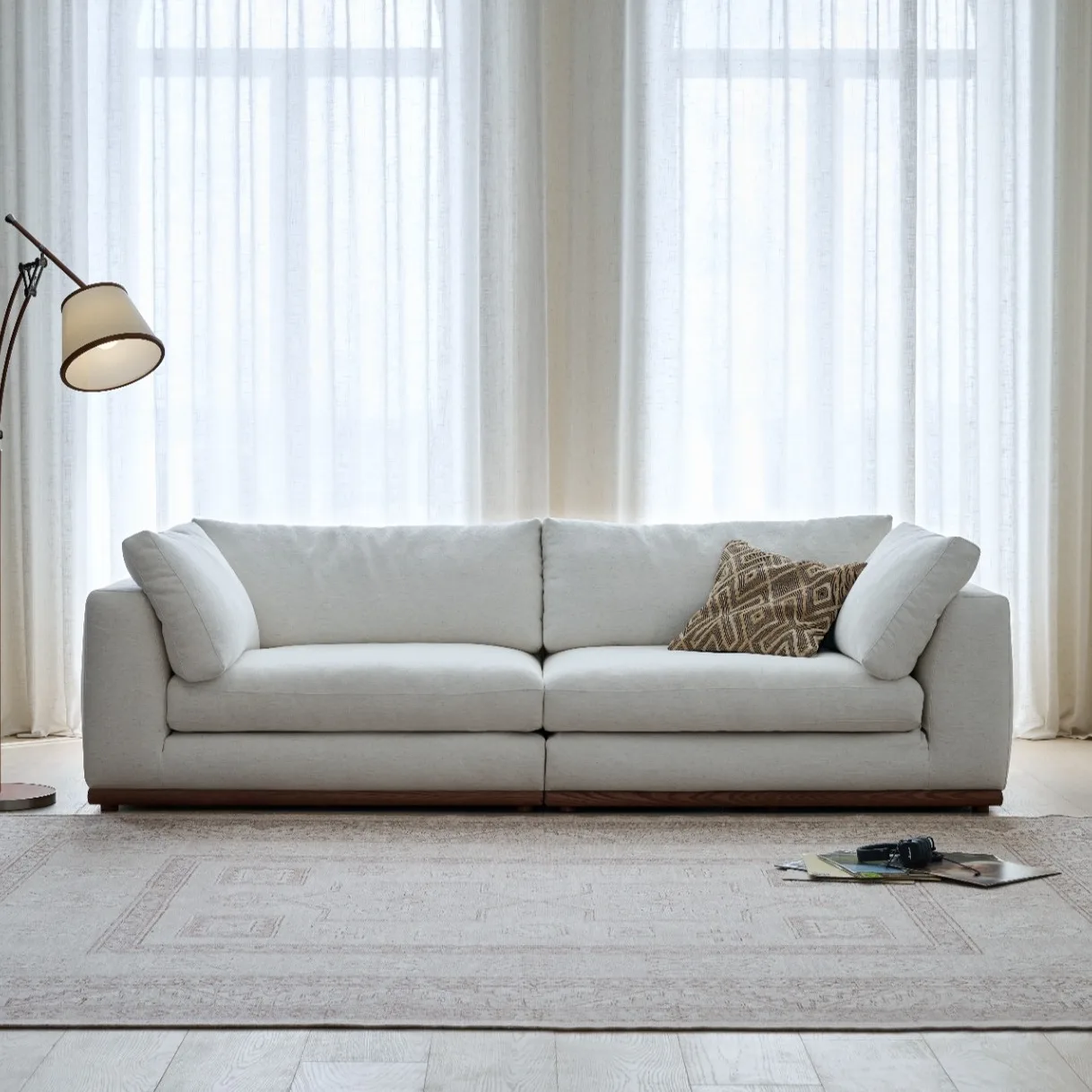 Modern Linen Modular Sofa with Solid Wood Legs | (JS250613) - Image 5