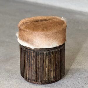 Luxury Faux Fur Ottoman with Wooden Legs - OT-028